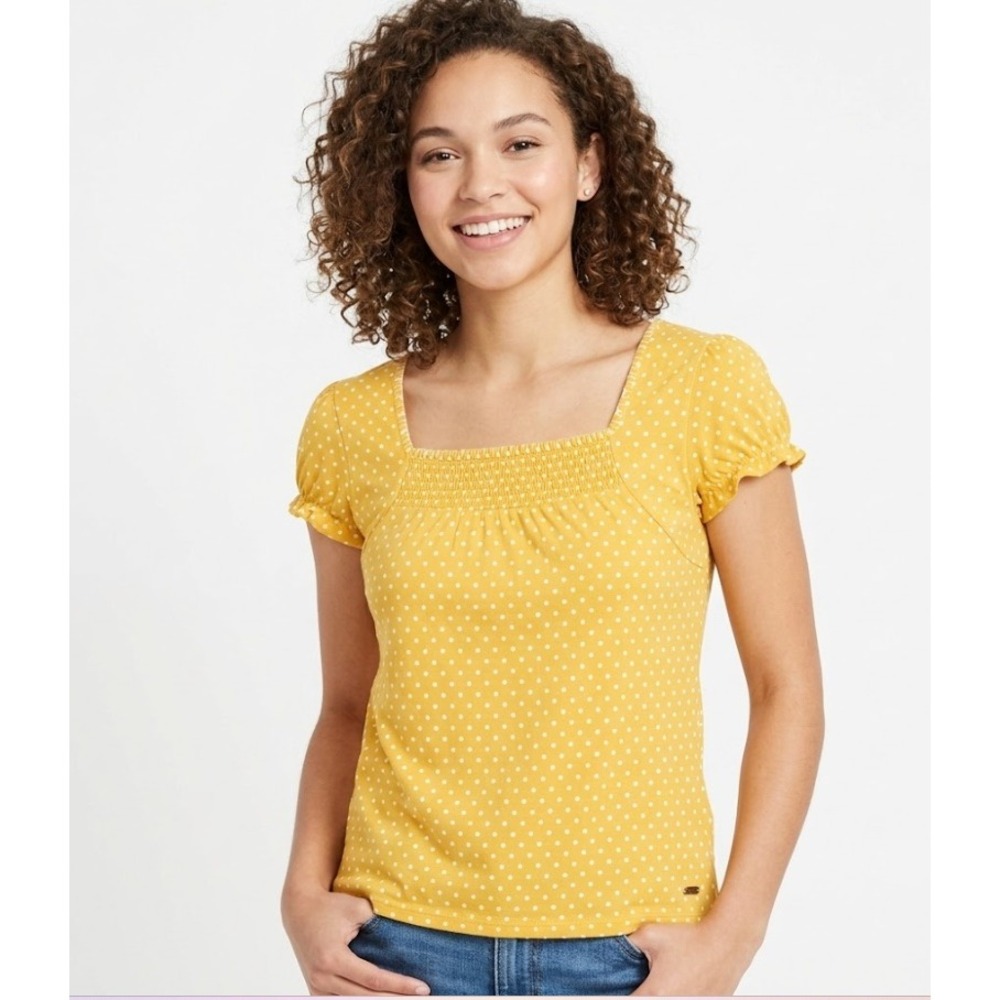 Mavi‎ Top Large Polka Dot Cotton Smocked Detail Stretch Casual Summer